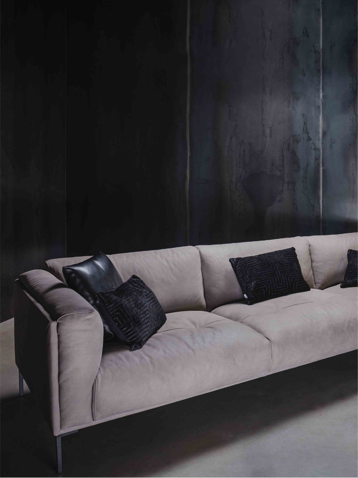 OASE Designersofa Leder Hellgrau, flach, modular