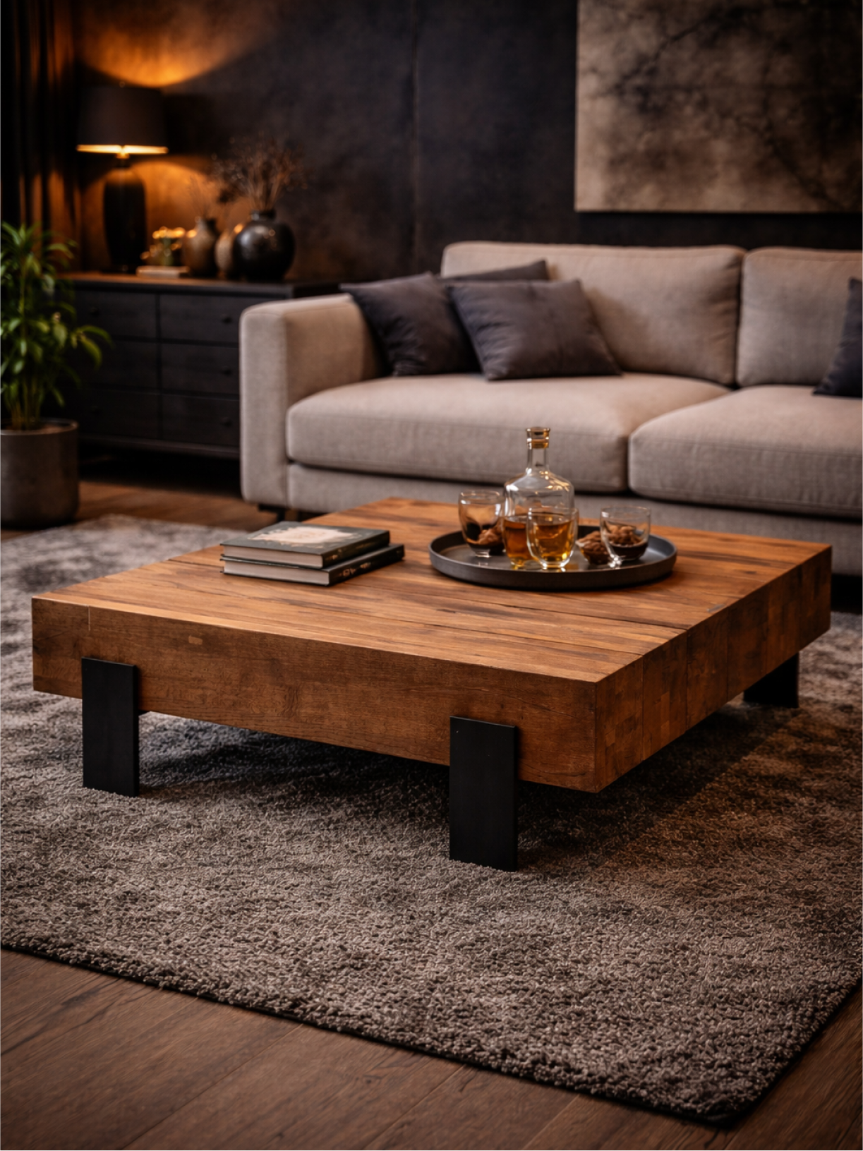 Möbelloft Couchtisch Oreo – im Wohnzimmer vor dem Sofa, moderner Look mit massiver Holzplatte
